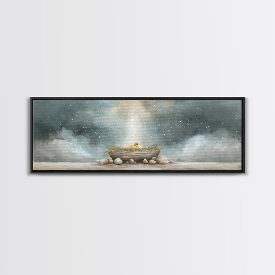 Nativity Wonder, Framed Canvas Print, Christian Christmas Art, Panoramic Art, Christian Art Canvas, Christmas Wall Art, Christian Gift Idea
