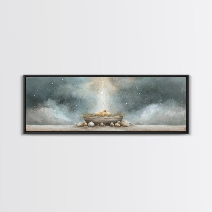 Nativity Wonder, Framed Canvas Print, Christian Christmas Art, Panoramic Art, Christian Art Canvas, Christmas Wall Art, Christian Gift Idea