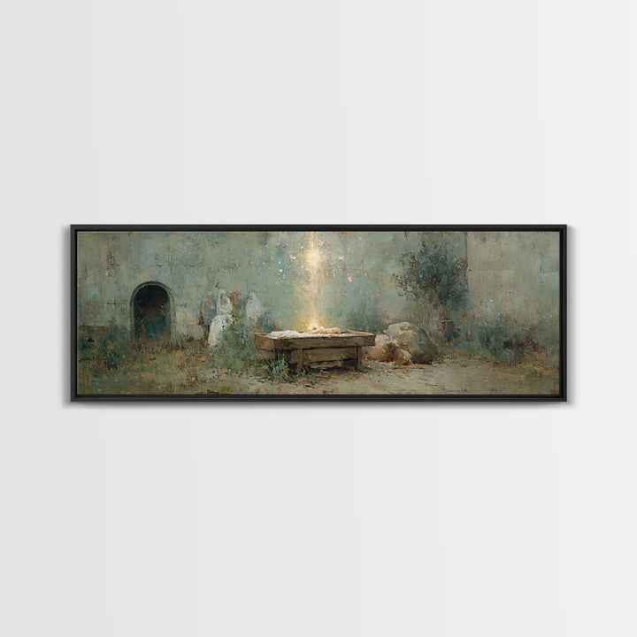 Holy Birthstead – Framed Canvas Print – Christian Christmas Art – Panoramic Wall Art – Christian Art Canvas – Christmas Wall Art – Christia