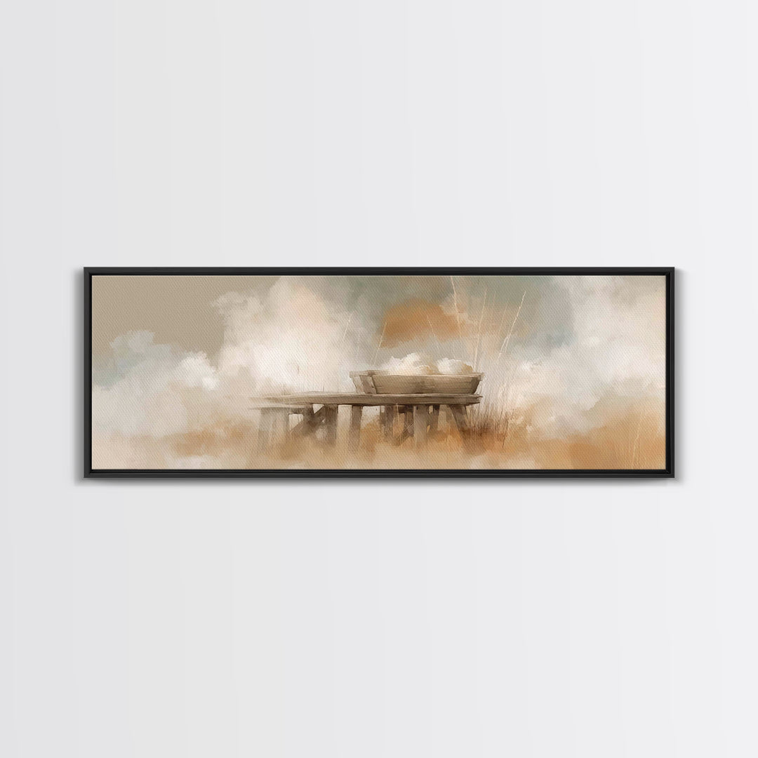Gentle Manger Light – Framed Canvas Print – Panoramic Art – Christian Wall Art – Christian Art Canvas – Christmas Art – Christian Christmas