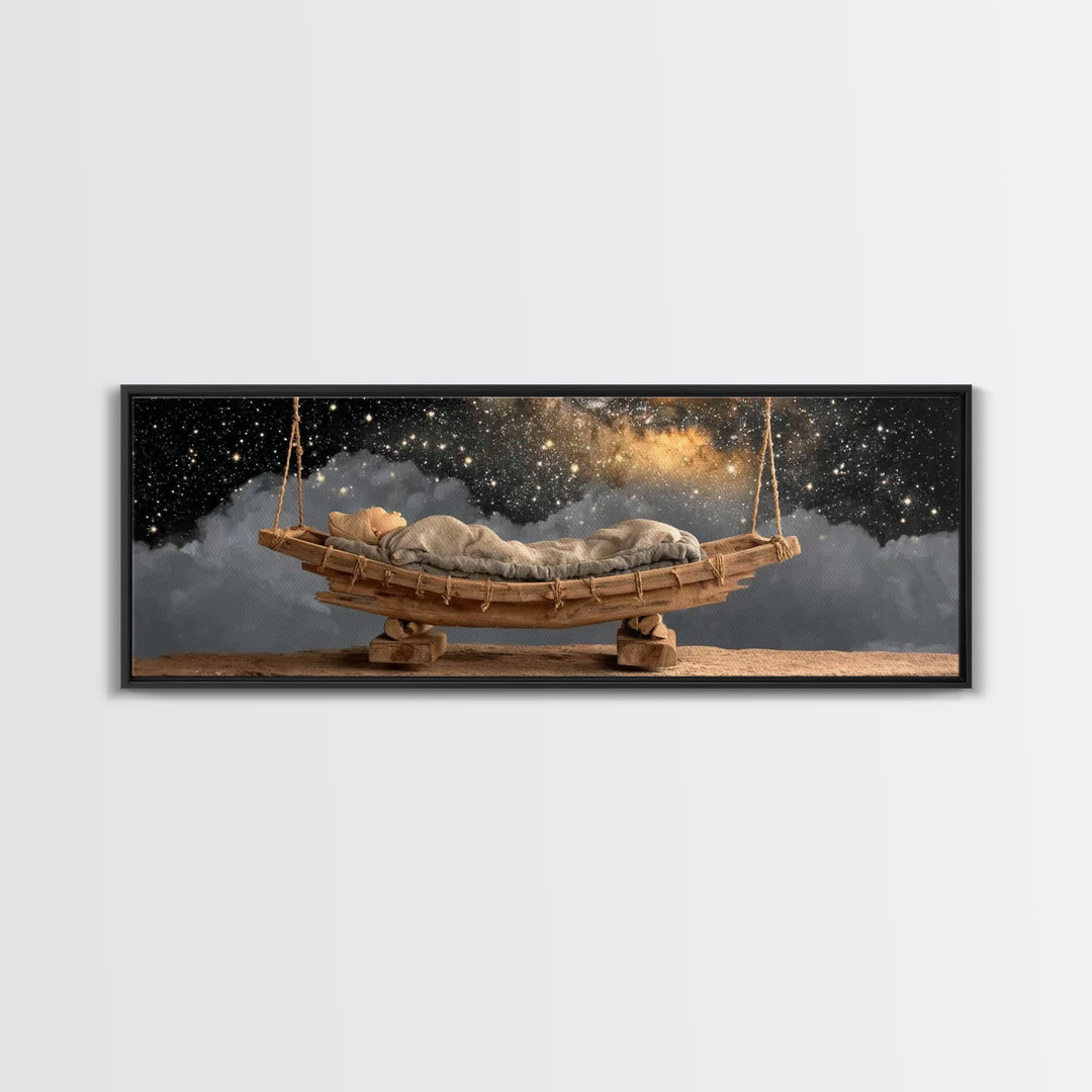Starborn Rest | Framed Canvas Print | Panoramic Painting | Christian Art Canvas | Christmas Art | Modern Christian Art | Christian Wall Art