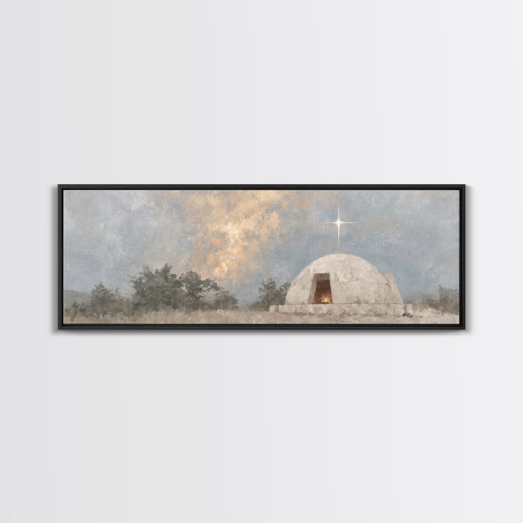 Nativity Light, Framed Canvas Print, Panoramic Art, Christmas Wall Art, Christian Art Gift, Christian Art Work, Christmas Canvas Wall Art