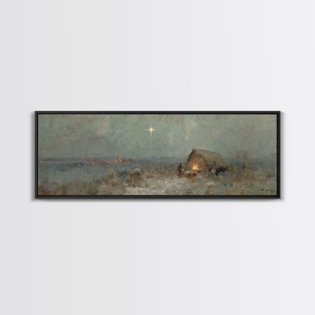 Silent Bethlehem, Framed Canvas Print, Panoramic Frame, Christian Christmas Art, Christmas Wall Art, Christian Art Canvas, Vintage Christma