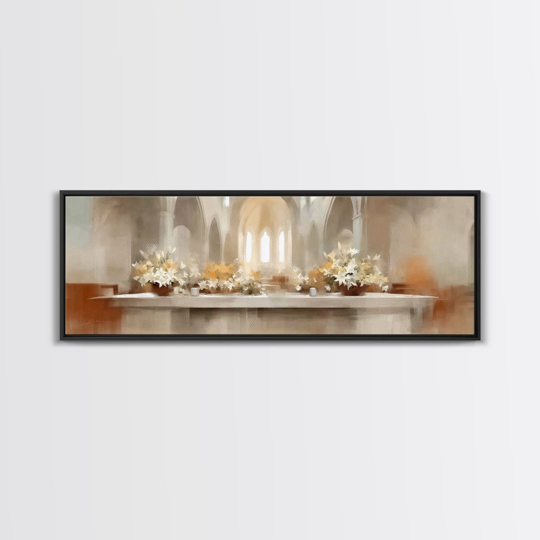 Lily Adoration | Framed Canvas Print | Panoramic Painting | Christian Art | Christian Wall Art | Christian Art Canvas | Christmas Art