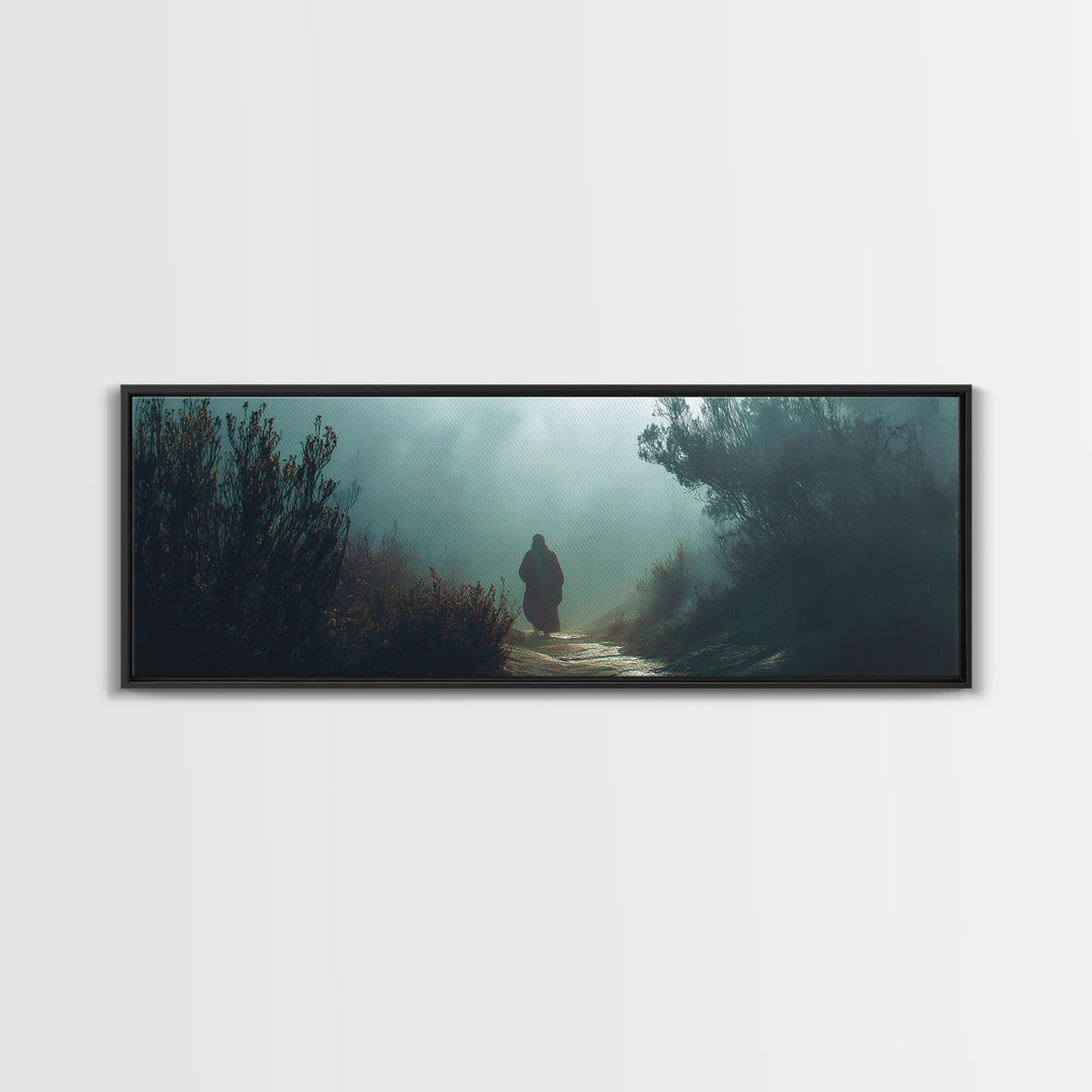 Shrouded Wilderness Path – Framed Canvas Print – Christian Wall Art – Panoramic Painting – Jesus Art Print – Christian Art Canvas – Christm