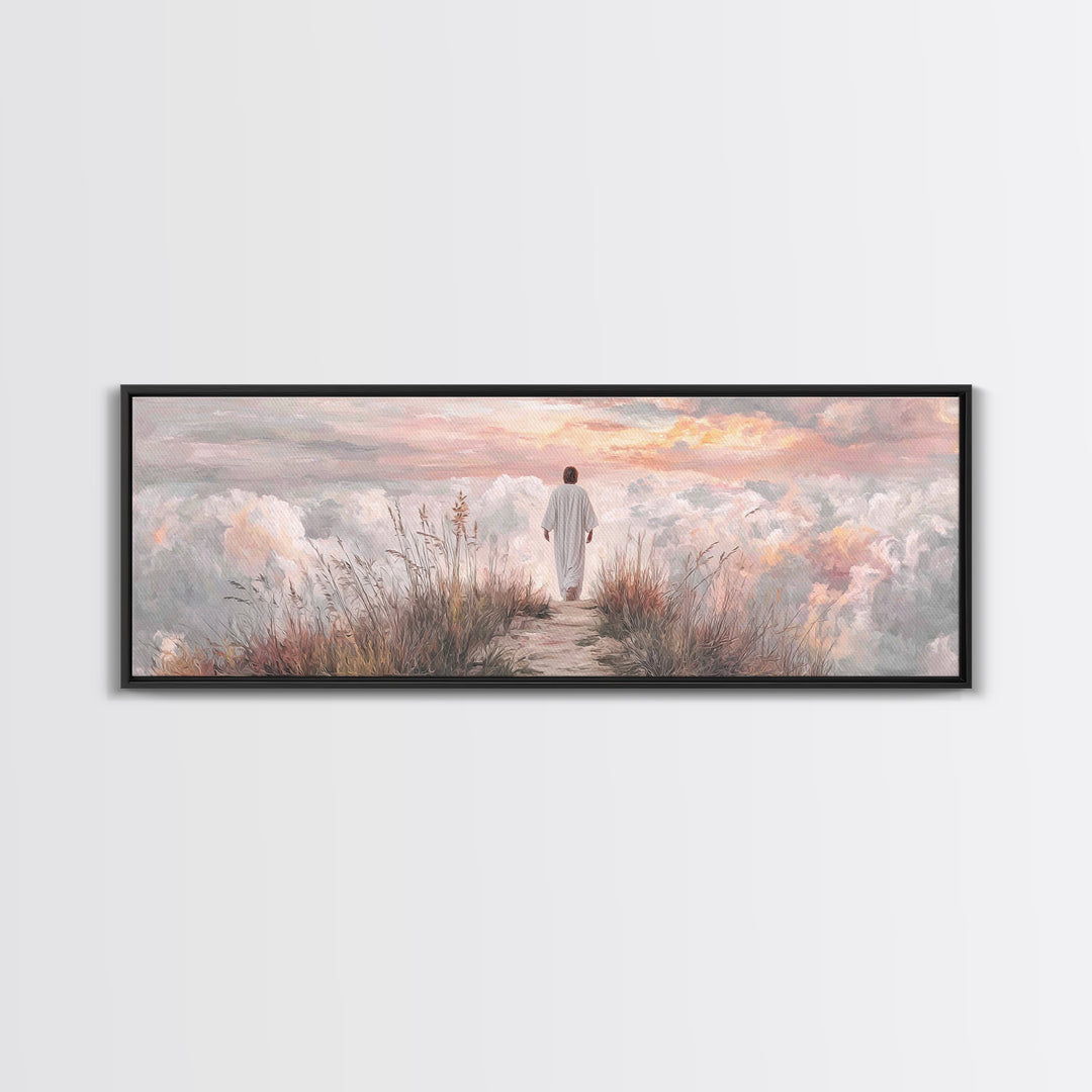 Cloudrise of Peace, Framed Canvas Print, Christian Wall Art, Christian Art Canvas, Jesus Painting, Panoramic Frame, Christian Christmas Art