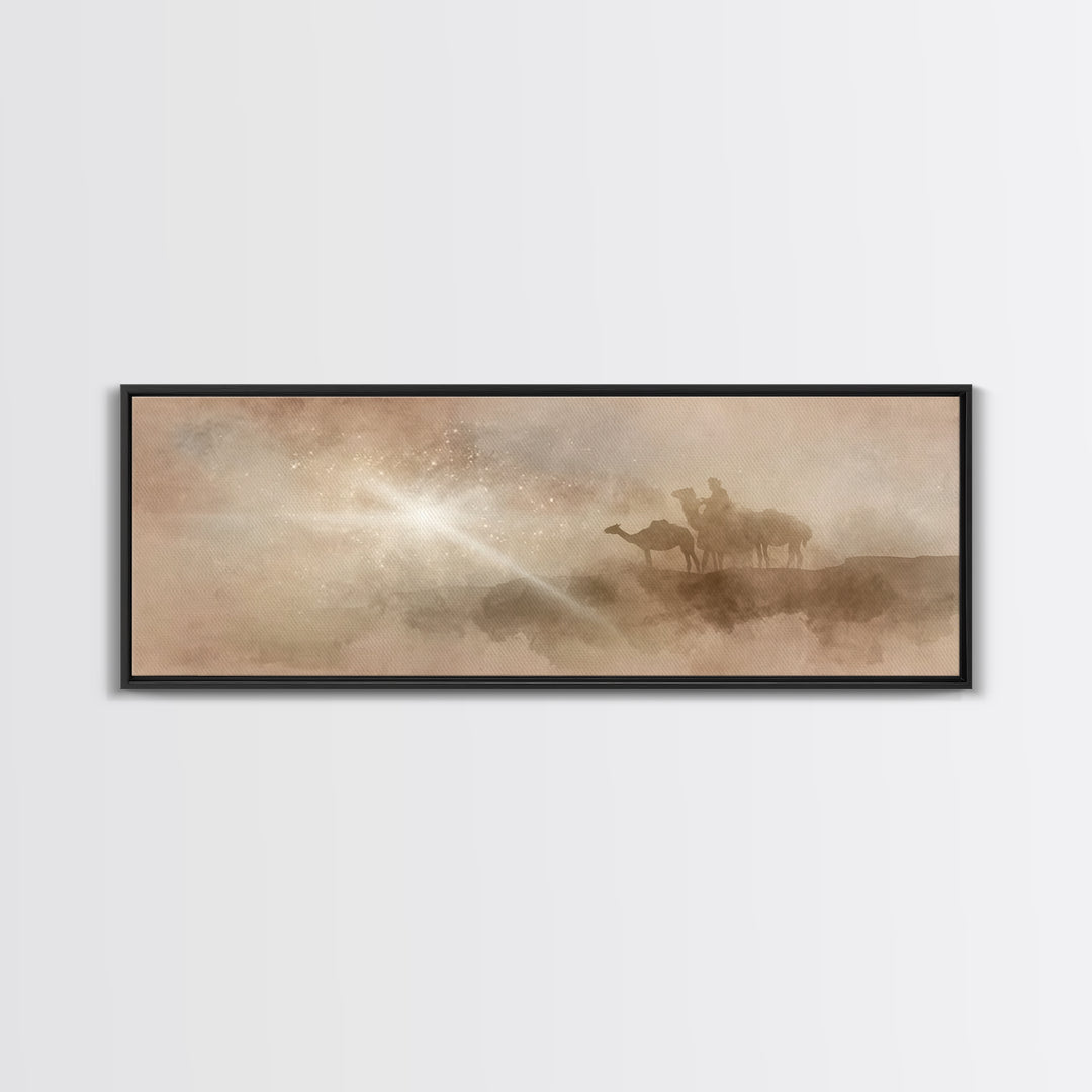 Desert Star Procession, Framed Canvas Print, Christian Wall Art, Panoramic Wall Art, Christmas Art, Christian Art Canvas, Jesus Painting