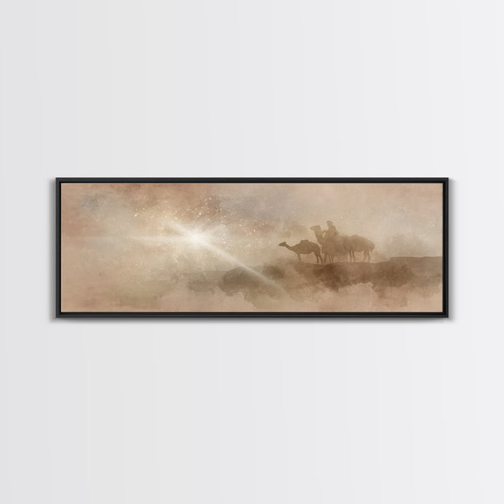 Desert Star Procession, Framed Canvas Print, Christian Wall Art, Panoramic Wall Art, Christmas Art, Christian Art Canvas, Jesus Painting