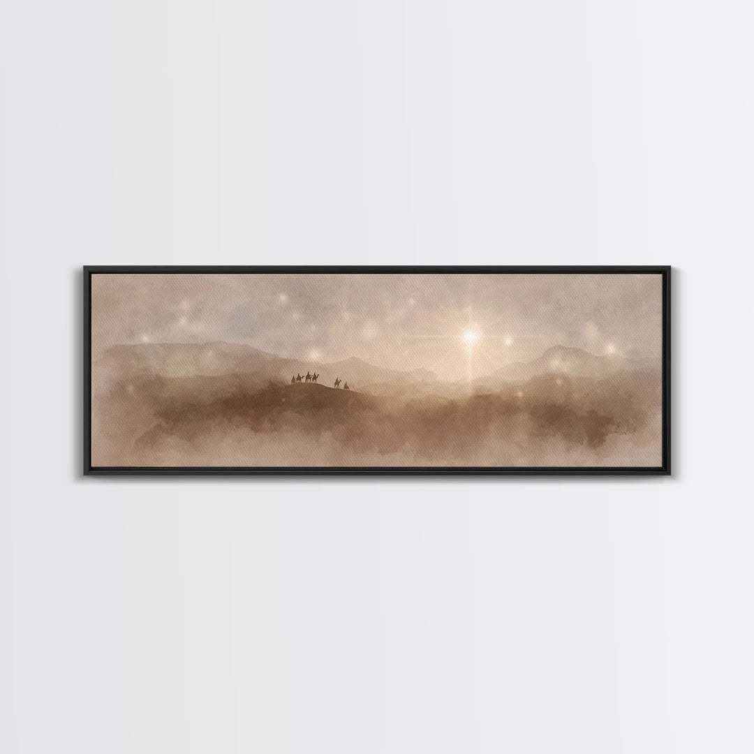 Midnight Caravan Sky | Framed Canvas Print | Panoramic Painting | Christian Art Canvas | Christmas Art | Christian Wall Art | Jesus Paintin