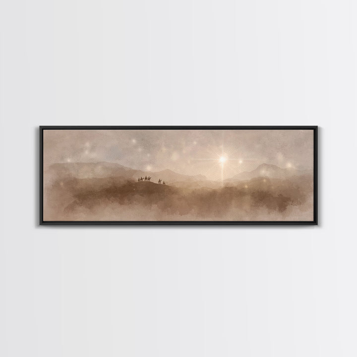 Midnight Caravan Sky | Framed Canvas Print | Panoramic Painting | Christian Art Canvas | Christmas Art | Christian Wall Art | Jesus Paintin