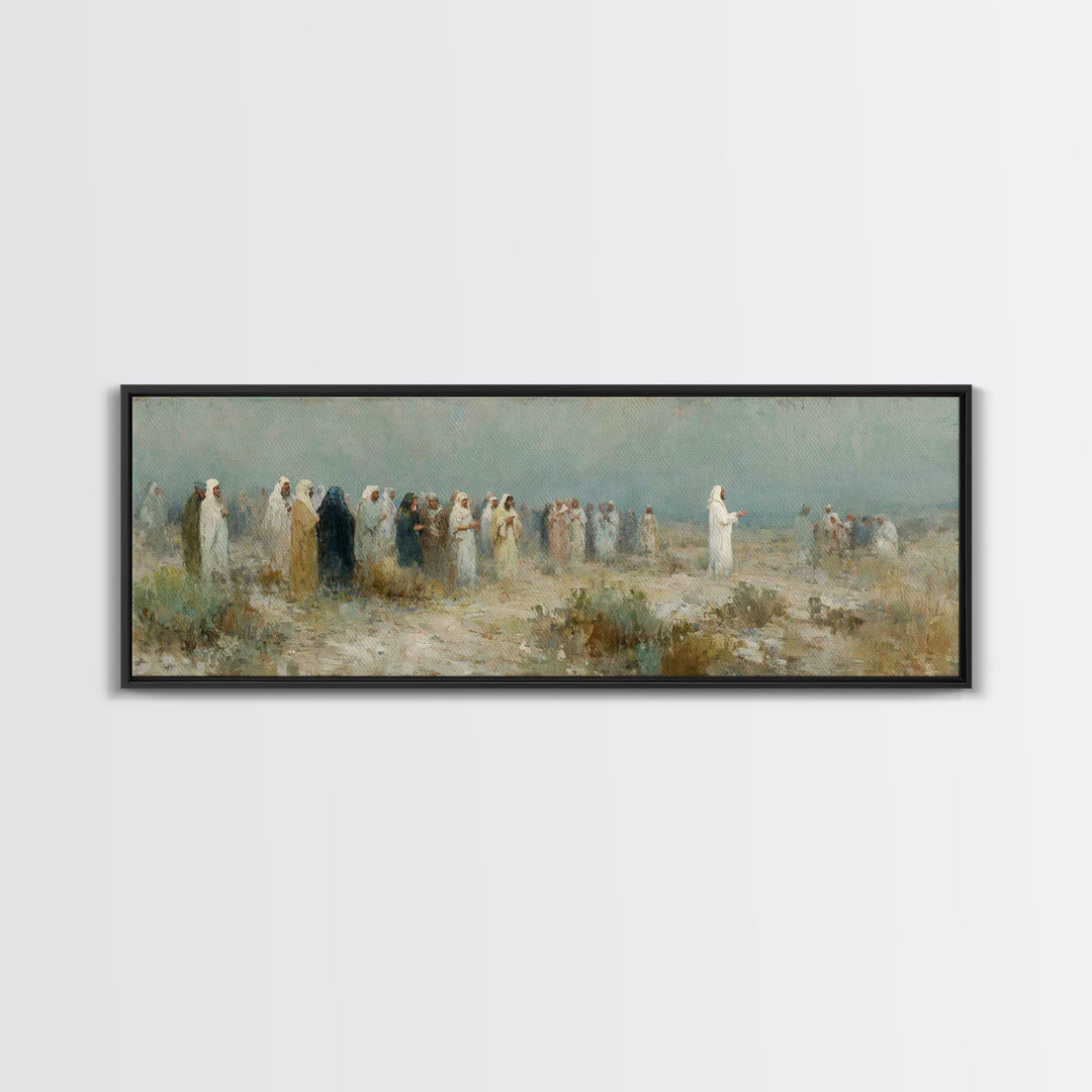 Sermon In The Wilderness, Framed Canvas Print, Panoramic Wall Art, Christian Art Canvas, Christian Painting, Modern Christian Art, Christia