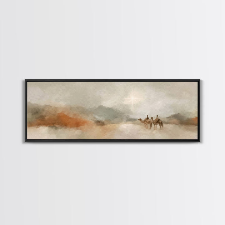 Soft Journey Glow – Framed Canvas Print – Panoramic Wall Art – Christian Art Canvas – Christian Christmas Art – Christian Wall Art – Jesus