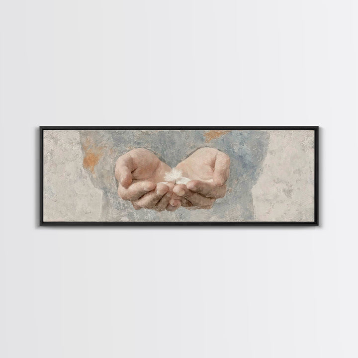 Hands Of Mercy | Framed Canvas Print | Panoramic Painting | Christian Art | Christian Art Canvas | Christian Gift Ideas | Minimalist Christ
