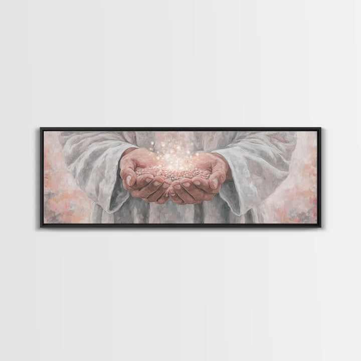 Light Of Giving – Framed Canvas Print – Panoramic Frame – Christian Art Canvas – Christian Wall Art – Jesus Christmas Art – Christian Gift