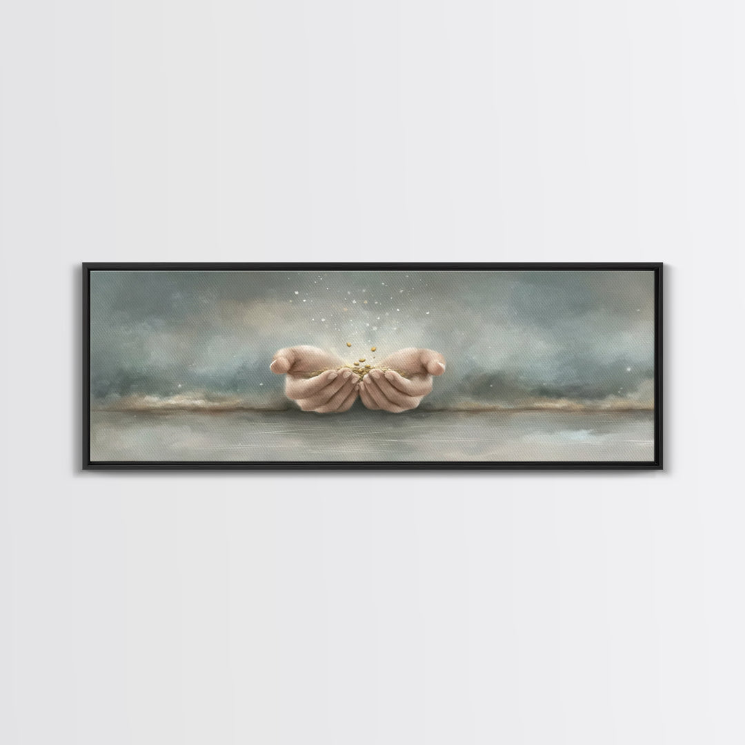 Miracle In His Hands | Framed Canvas Print | Panoramic Wall Art | Christian Art Canvas | Christian Gift | Jesus Painting | Modern Christian