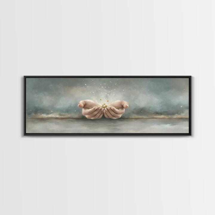 Miracle In His Hands | Framed Canvas Print | Panoramic Wall Art | Christian Art Canvas | Christian Gift | Jesus Painting | Modern Christian