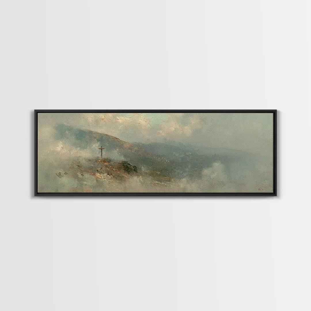 Sacred Summit, Framed Canvas Print, Christian Wall Art, Panoramic Print, Christian Art Canvas, Christian Painting, Christian Decoration