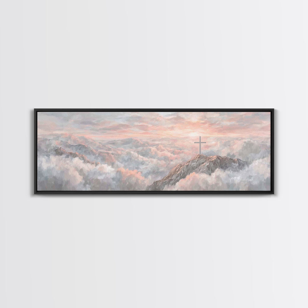 Mountain Of Mercy | Framed Canvas Print | Christian Art Canvas | Panoramic Wall Art | Christian Paintings | Christian Christmas Art | Chris
