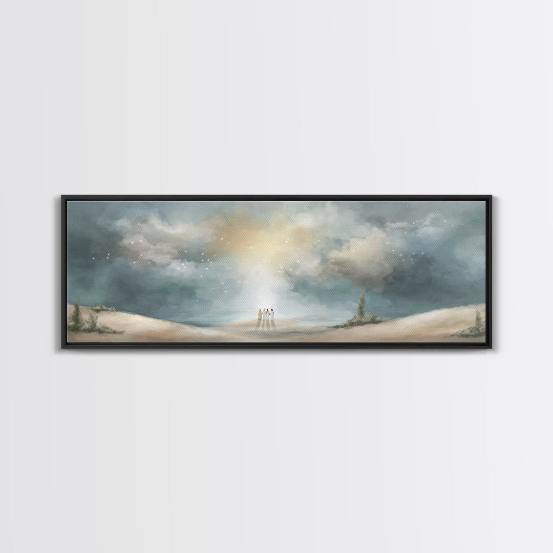 Heavenly Gathering, Framed Canvas Print, Panoramic Print, Christian Art, Christian Wall Art, Christian Art Canvas, Moody Christian Art