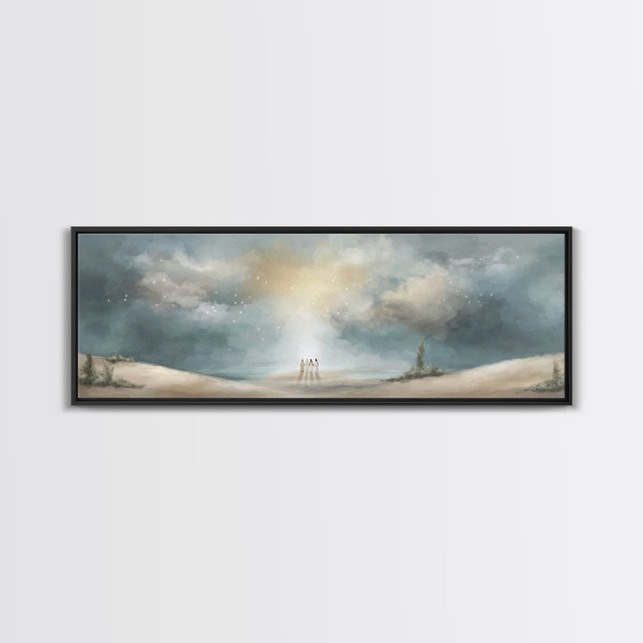 Heavenly Gathering, Framed Canvas Print, Panoramic Print, Christian Art, Christian Wall Art, Christian Art Canvas, Moody Christian Art