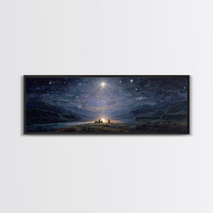 Holy Night Wonder - Framed Canvas Print - Panoramic Painting - Christian Art Canvas - Christmas Art - Christian Wall Art - Christian Art Gi