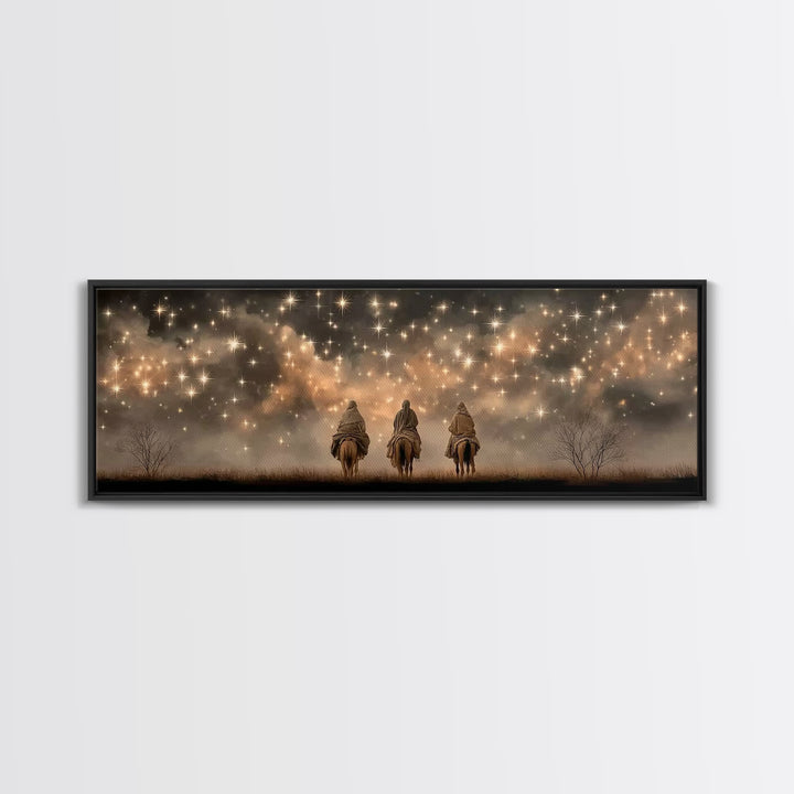 Celestial Heralds, Framed Canvas Print, Panoramic Wall Art, Christian Art Canvas, Christmas Art Work, Christian Painting, Christian Decorat