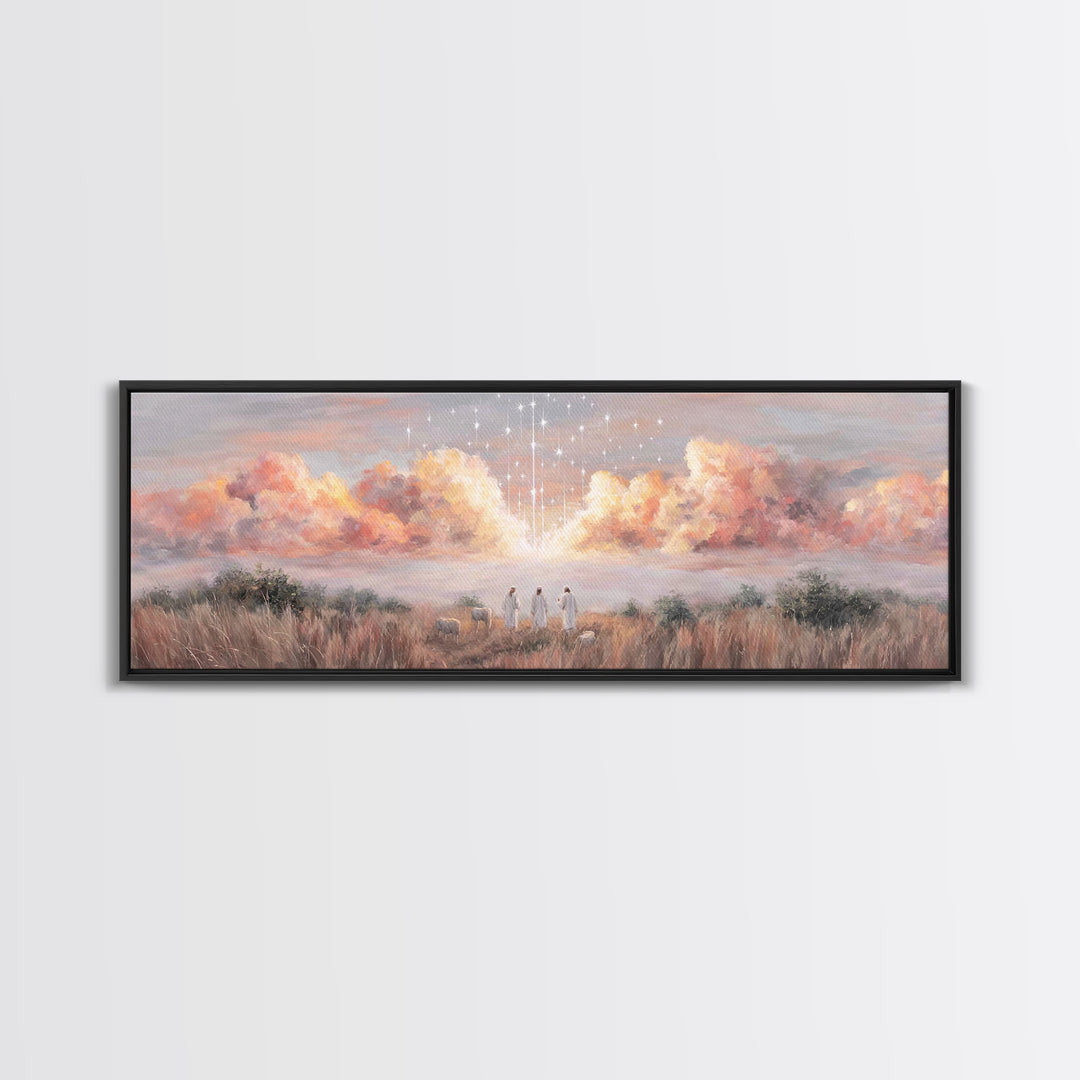Radiant Sky Blessing | Framed Canvas Print | Christian Art Canvas | Panoramic Art | Christmas Art Prints | Christian Wall Art | Modern Chri