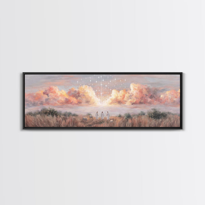 Radiant Sky Blessing | Framed Canvas Print | Christian Art Canvas | Panoramic Art | Christmas Art Prints | Christian Wall Art | Modern Chri