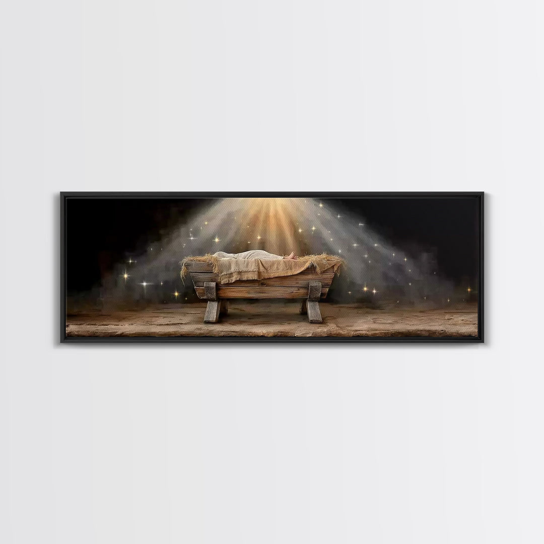 Silent Night Shelter, Framed Canvas Print, Christian Art Canvas, Panoramic Print, Christmas Art, Christian Wall Art