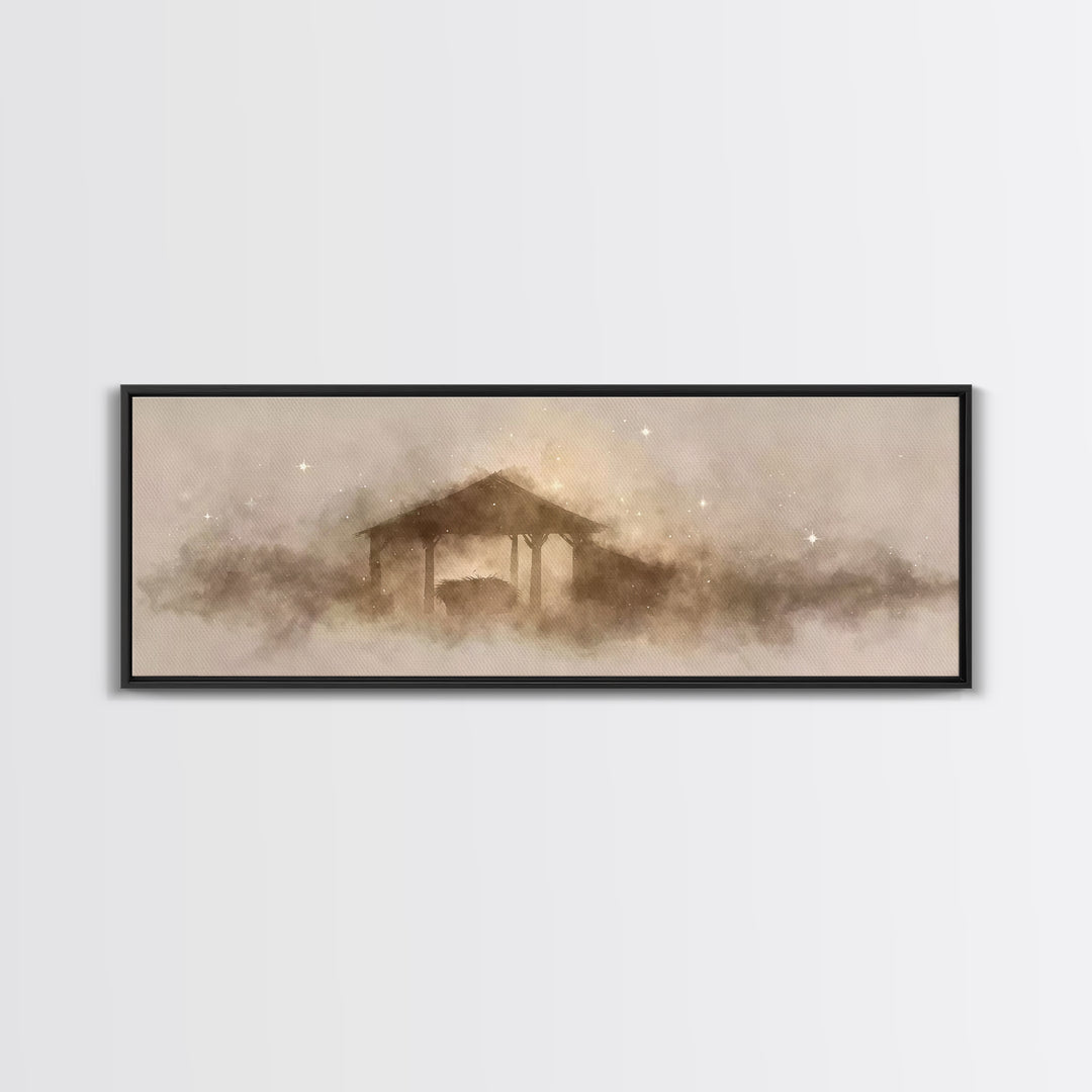 Heavenly Child Rest | Framed Canvas Print | Christian Christmas Art | Panoramic Painting | Christian Art Print | Jesus Painting