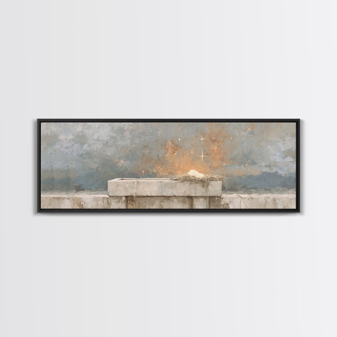 Manger Star Peace - Framed Canvas Print - Christian Wall Art - Extra Wide Art - Christian Decor - Christmas Art