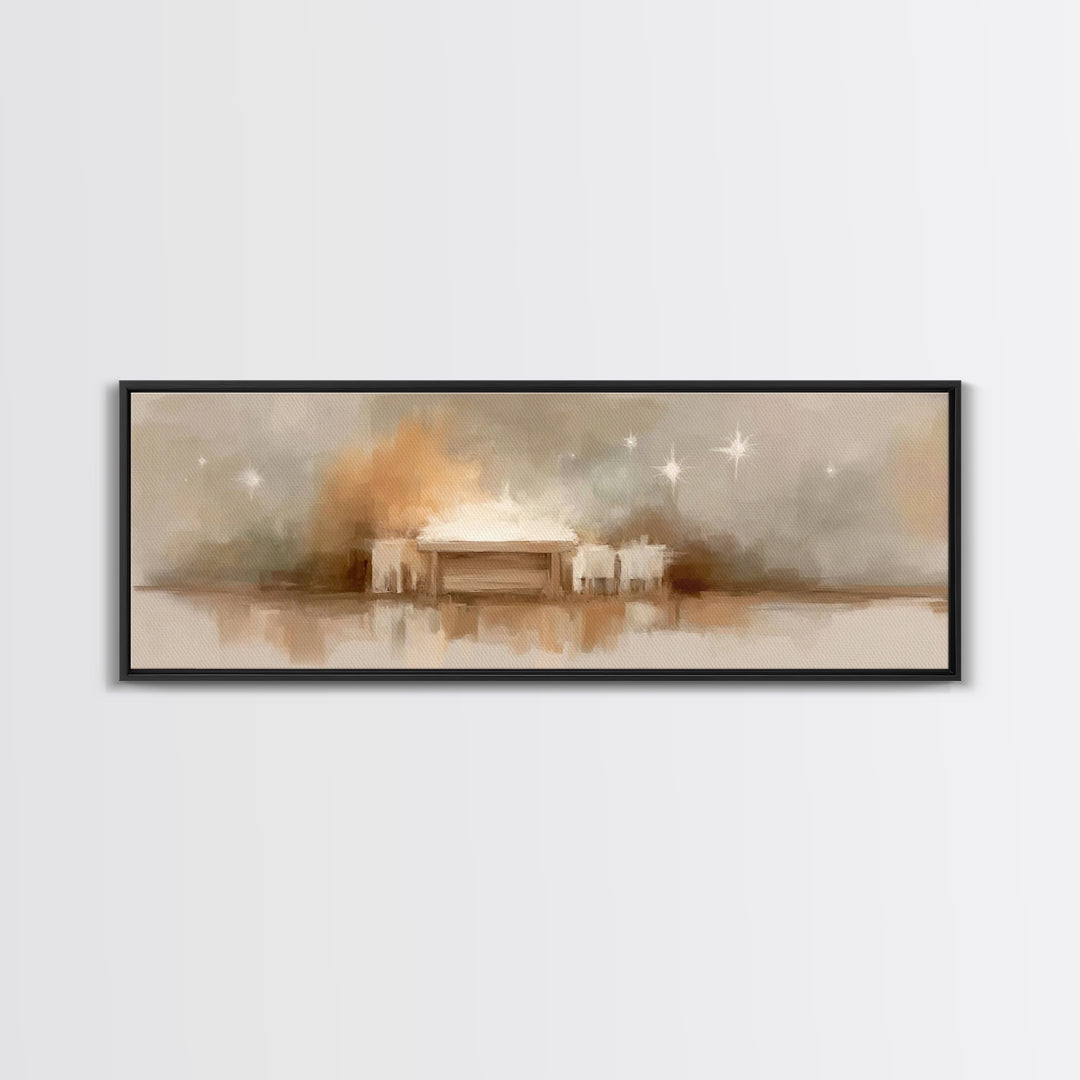 Holy Nativity Light, Framed Canvas Print, Christian Art Canvas, Panoramic Wall Art, Christmas Art, Christian Christmas Decor