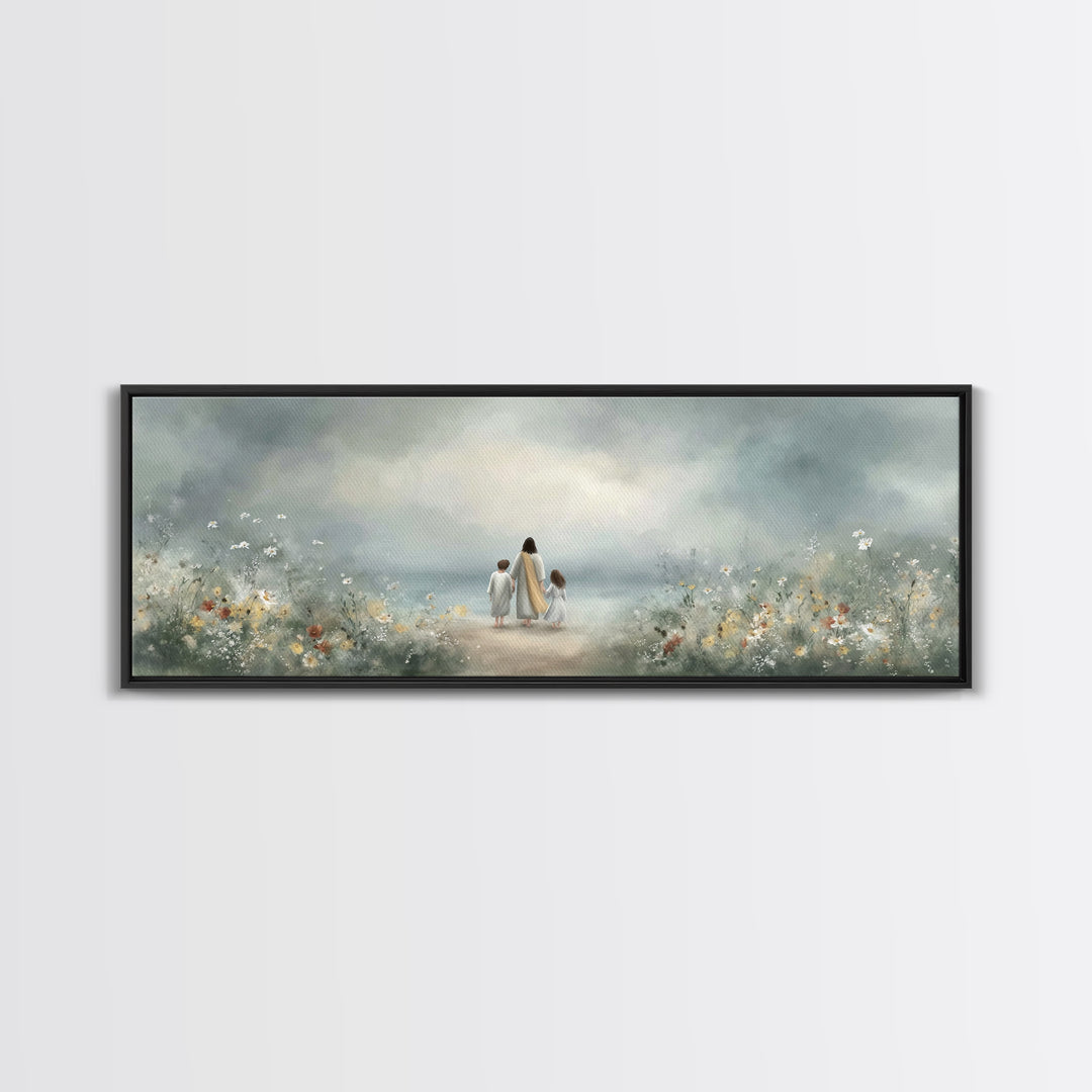 Walk In His Light – Framed Canvas Print – Christian Art Canvas – Panoramic Wall Art – Jesus Art Print – Christian Decor