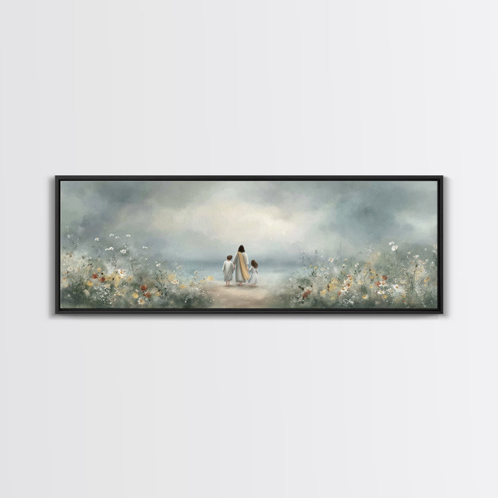 Walk In His Light – Framed Canvas Print – Christian Art Canvas – Panoramic Wall Art – Jesus Art Print – Christian Decor