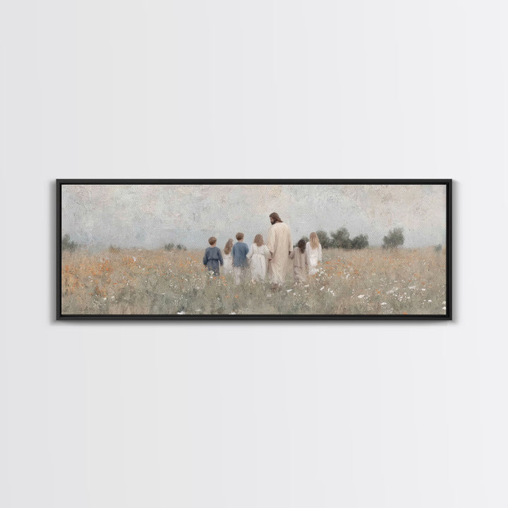 Fields Of His Mercy – Framed Canvas Print – Christian Wall Art – Panoramic Art – Jesus Painting Canvas – Christian Gift Ideas
