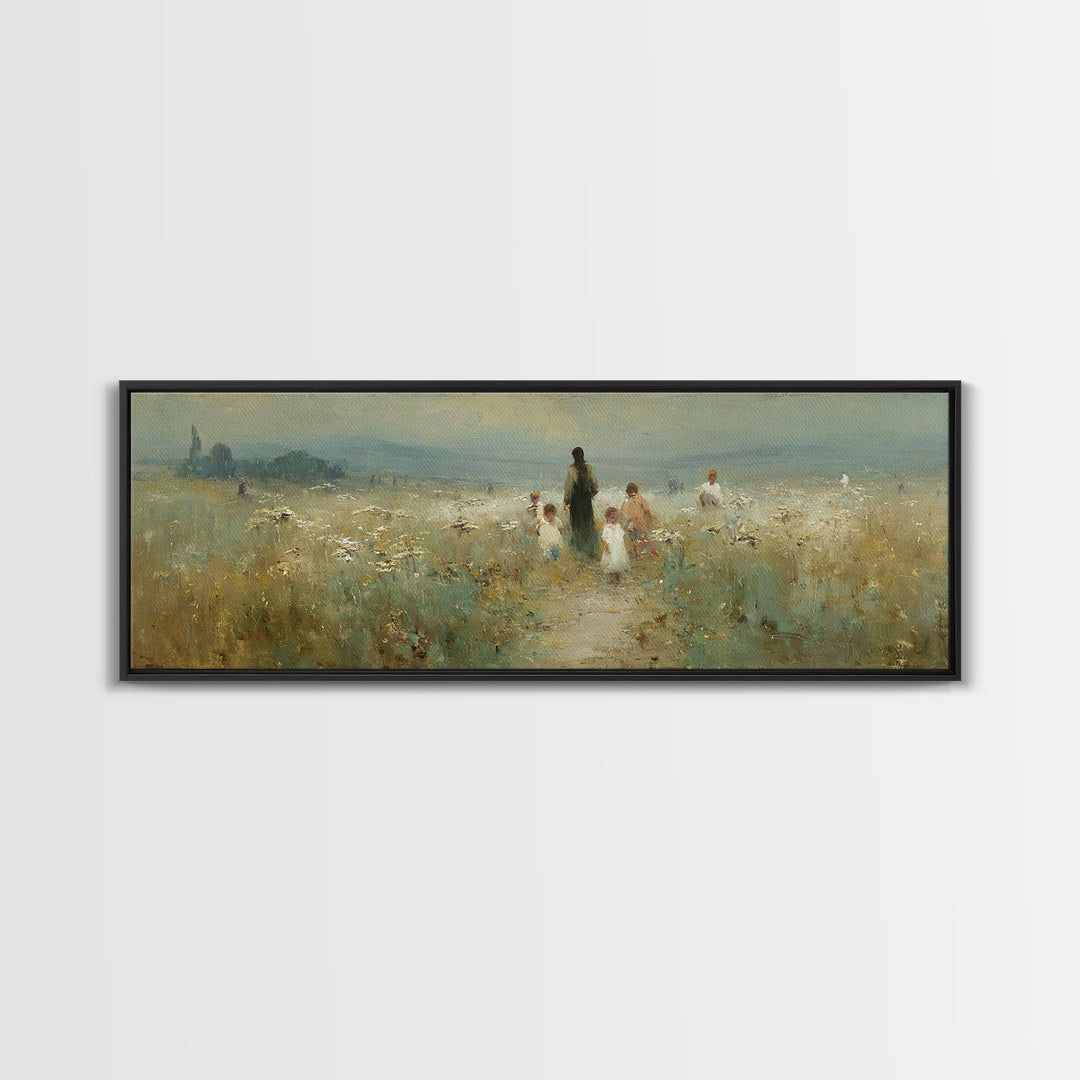 Meadow Of His Peace | Framed Canvas Print | Panoramic Art | Christian Art Canvas | Jesus Wall Art | Christian Painting