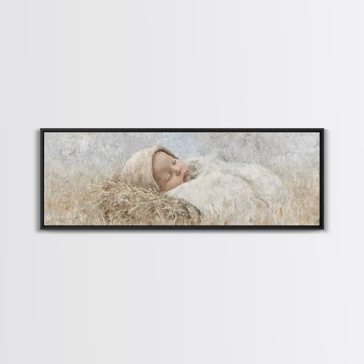 Holy Child Serenity – Framed Canvas Print – Panoramic Art – Christian Christmas Art – Christian Wall Art – Christmas Art Prints