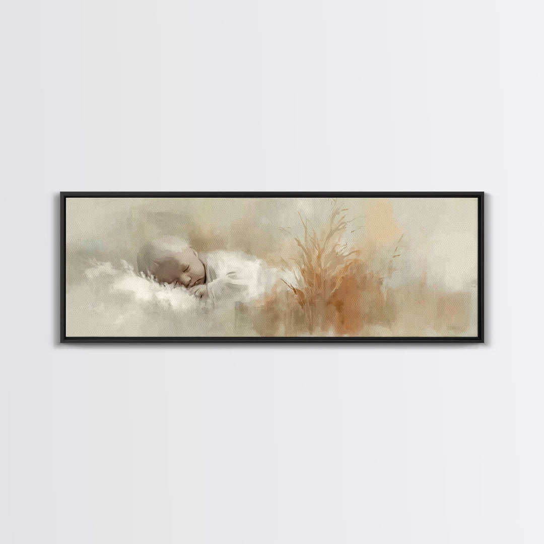 Silent Holy Night, Framed Canvas Print, Christian Christmas Art, Panoramic Wall Art, Jesus Art Print, Christian Decor