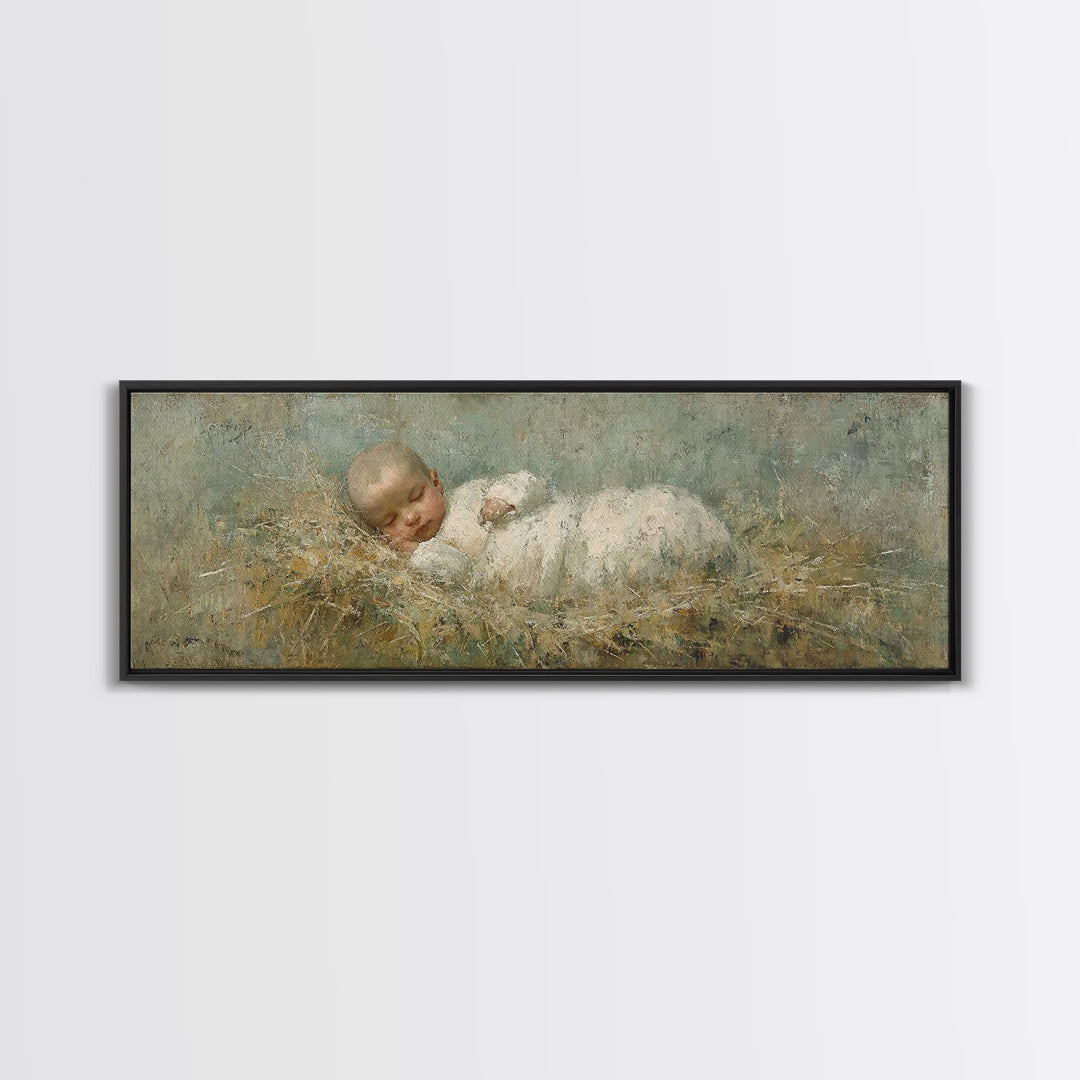 Holy Night Cradle, Framed Canvas Print, Christian Wall Art, Subtle Christian Art, Christian Christmas Art, Panoramic Wall Art, Christian De