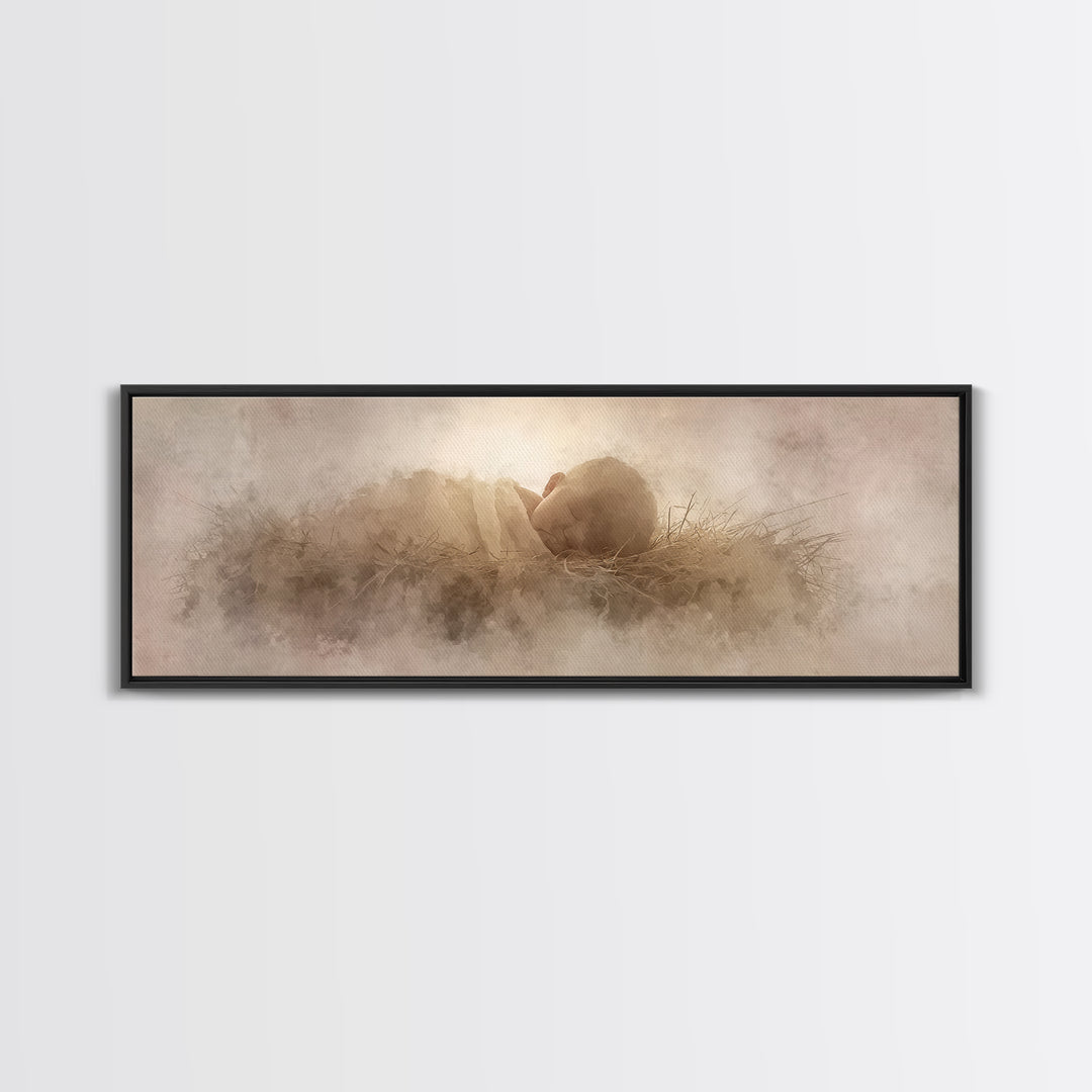 Sacred Infant Calm – Framed Canvas Print – Christian Christmas Art – Christian Art Canvas – Minimalist Christian Art – Panoramic Print – Ch