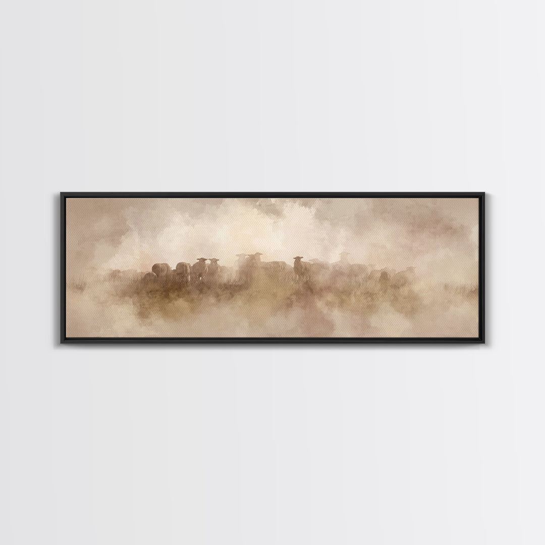 Shepherd’s Quiet Watch, Framed Canvas Print, Christian Wall Art, Christian Art Canvas, Jesus Painting, Panoramic Painting, Christian Christ