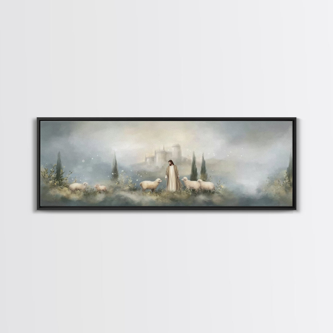 Fields Of Grace | Framed Canvas Print | Panoramic Painting | Christian Art Canvas | Jesus Wall Art | Christmas Art