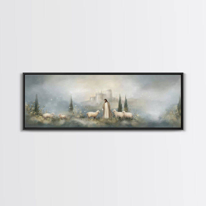 Fields Of Grace | Framed Canvas Print | Panoramic Painting | Christian Art Canvas | Jesus Wall Art | Christmas Art