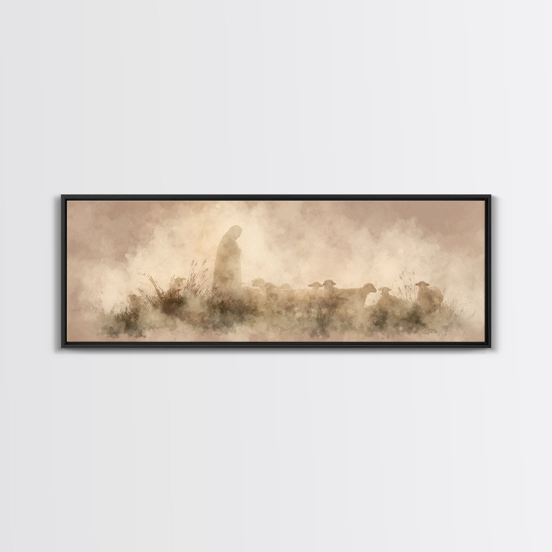 Light Of The Fold – Framed Canvas Print – Panoramic Painting – Christian Wall Art – Jesus Art Print – Christmas Art