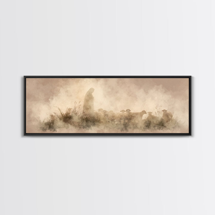 Light Of The Fold – Framed Canvas Print – Panoramic Painting – Christian Wall Art – Jesus Art Print – Christmas Art