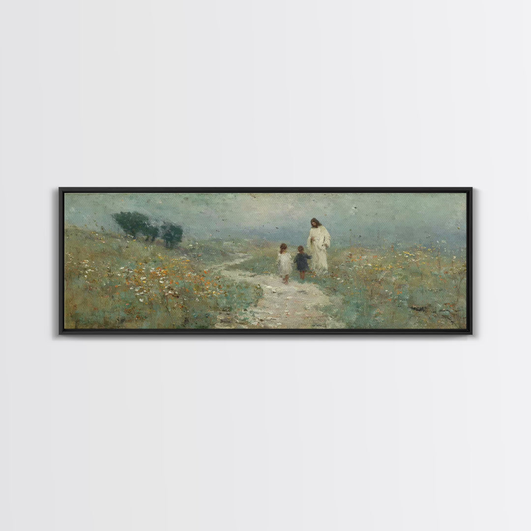 Meadow Walk Blessing | Framed Canvas Print | Panoramic Wall Art | Jesus Art Print | Christian Art Canvas | Christian Painting