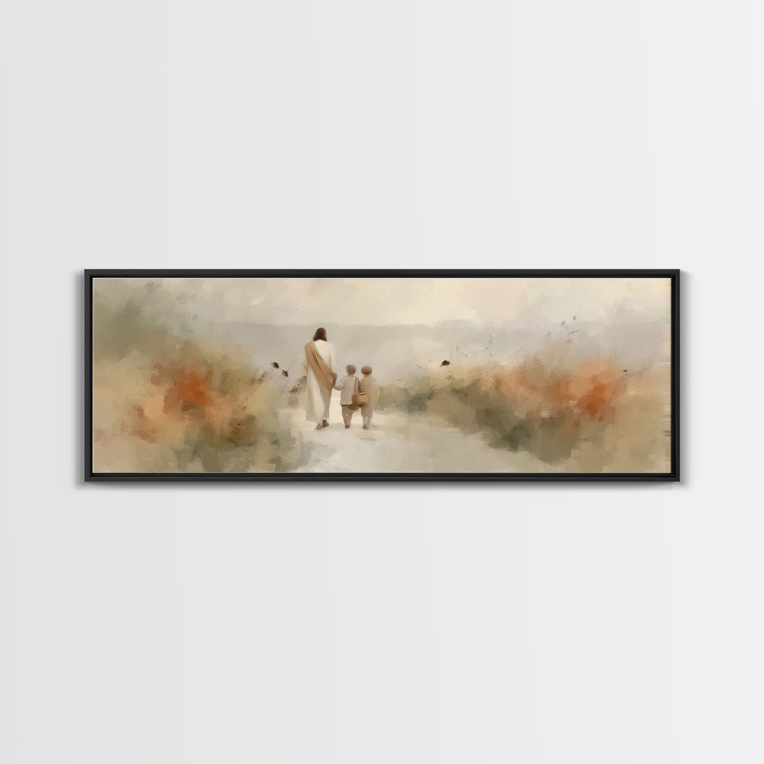 Light Of The Way | Framed Canvas Print | Panoramic Frame | Christian Art | Jesus Painting | Christian Wall Art
