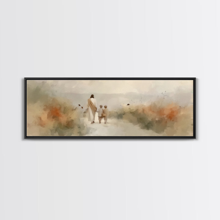 Light Of The Way | Framed Canvas Print | Panoramic Frame | Christian Art | Jesus Painting | Christian Wall Art