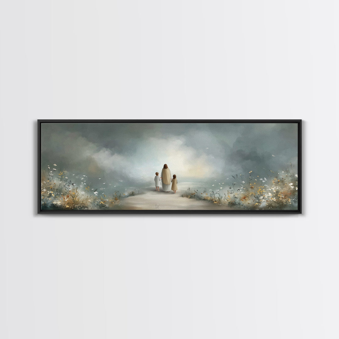 Heavenly Garden Walk – Framed Canvas Print – Panoramic Art – Christian Art Canvas – Jesus Painting – Christian Gift