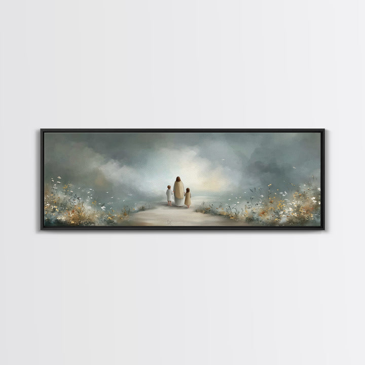 Heavenly Garden Walk – Framed Canvas Print – Panoramic Art – Christian Art Canvas – Jesus Painting – Christian Gift